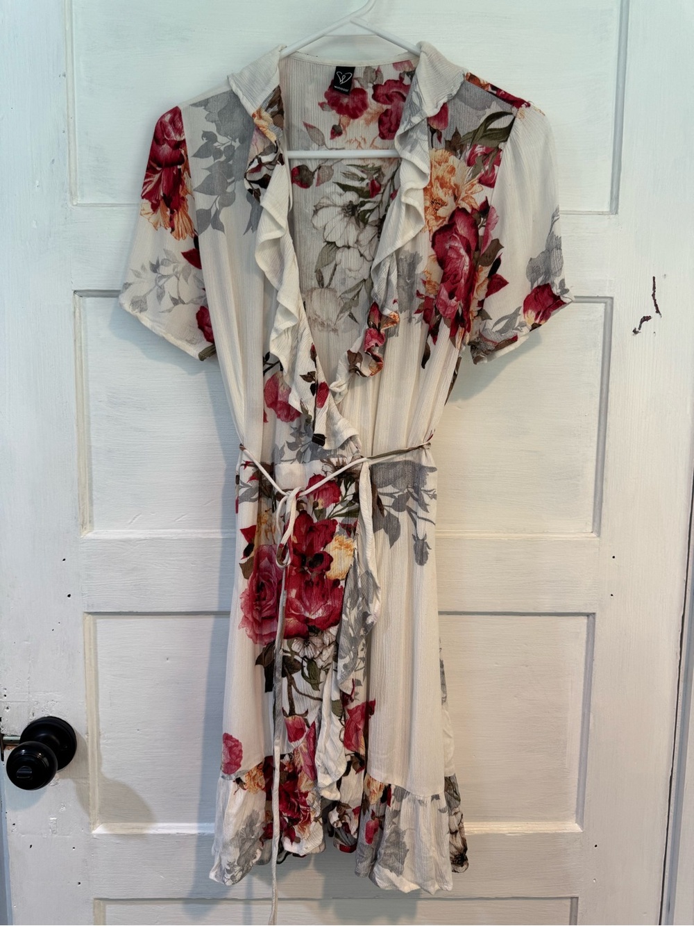 Windsor Ivory Floral Ruffle Wrap Midi Dress Size M - Picture 3 of 8